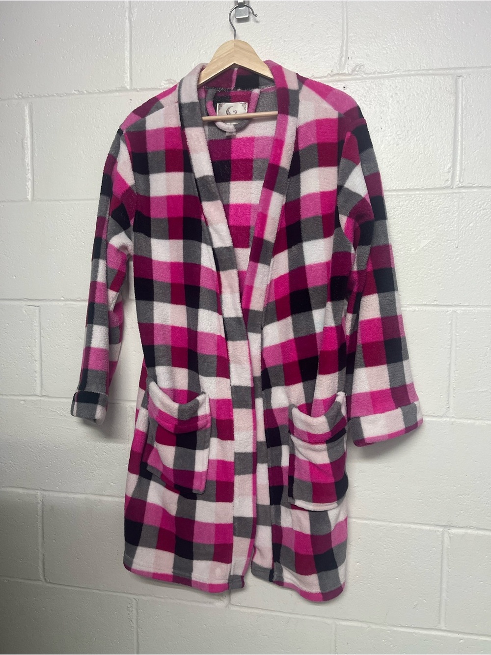 y2k juicy couture Pink and Black Plaid Fleece Robe